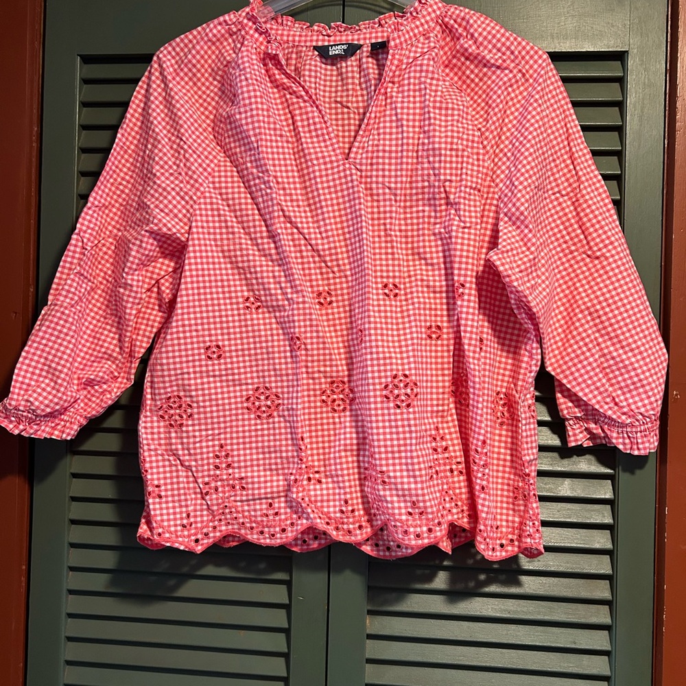 Lands' End Red Gingham Blouse